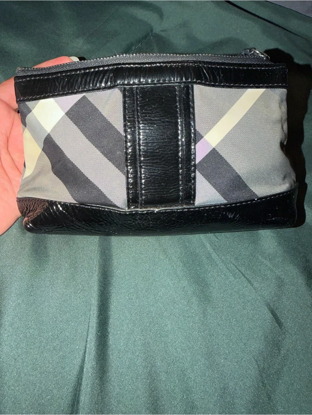 Authentic Burberry Black Plaid Leather Trim small Bag